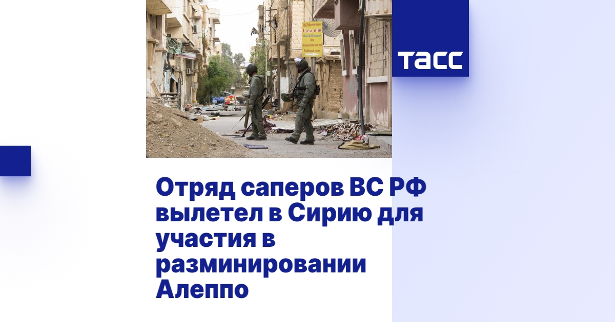 Отряд саперов ВС РФ вылетел в Сирию для участия в разминировании Алеппо ...